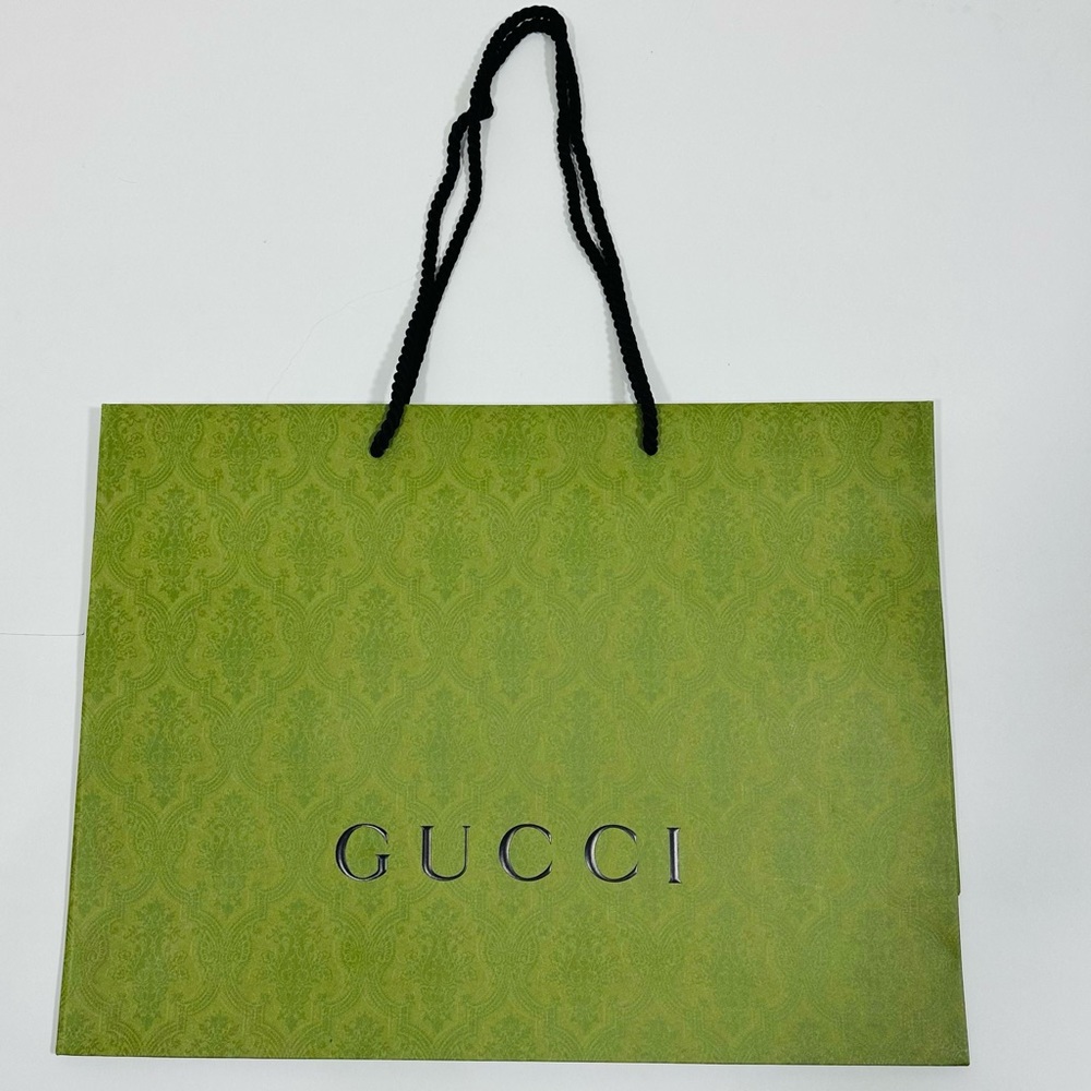 GUCCI Authentic Shopping Gift Bag Tote Green Limited Print Embossed 19x14x7